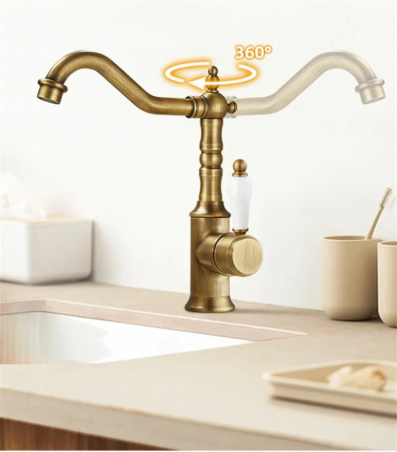 Antique Bronze Basin faucet Gold  bathroom faucet Deck Mounted Black Kitchen Faucet  sink tap Hot Cold Chrome basin Tap Brass