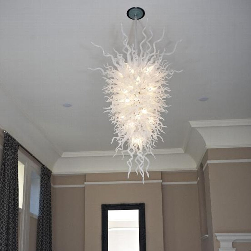 Red Diamond Glass Chandeliers Long Chain Hand Blown Glass Vintage Hanging Pendant