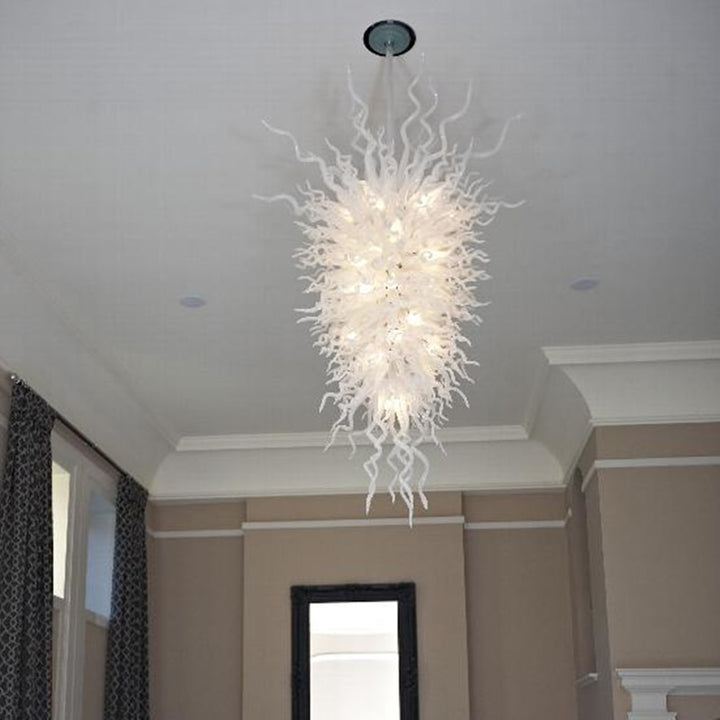 Red Diamond Glass Chandeliers Long Chain Hand Blown Glass Vintage Hanging Pendant