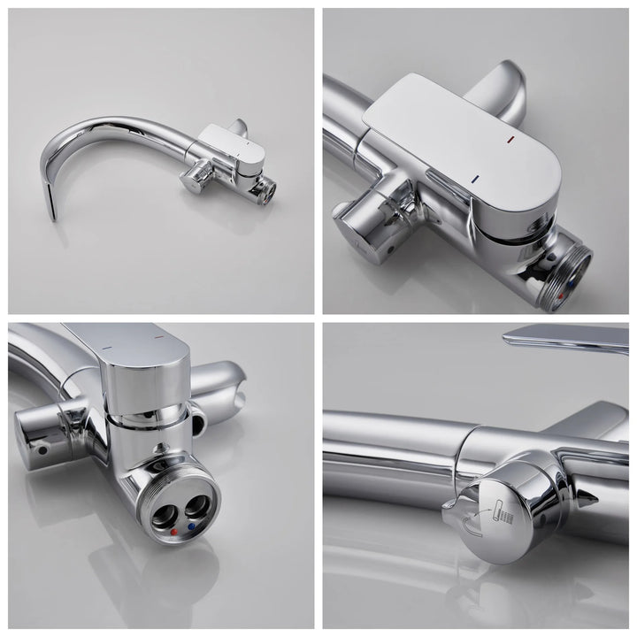 Floor Stand Waterfall Bathtub Faucet Solid Brass Bathroom Bathtub Water Mixer with Hand Shower in Brushed Rose Gold, Black, Gold