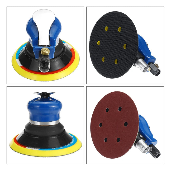 NuoDdunco 5-inch /6-inch Pneumatic Orbital Sander Air Polisher 125mm/150mm Air Vacuum Grinder for Car Metal Wood Polishing