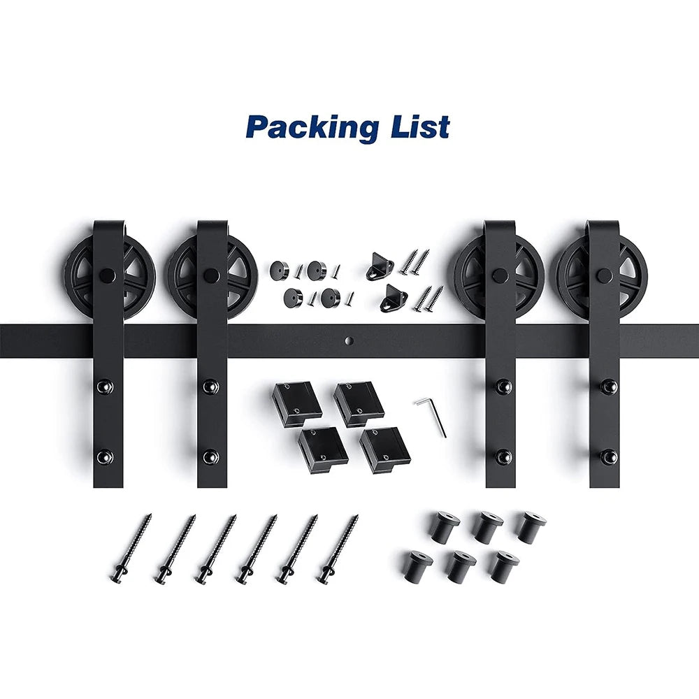 LWZH Heavy Duty Sliding Barn Door Hardware Kit with Big-Rollers 8-20FT Black Steel Track Roller Set for Two Door Smoothly