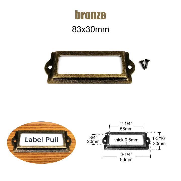 6pcs 30x83mm Metal Iron Label Pull Frame Handle File Name Card Holder For Jewelry Chest Furniture Cabinet Drawer Wood Box Case
