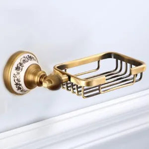 Antique Brushed Solid Brass Bathroom Accessories Sets European Porcelain Bathroom Hardware Sets Ceramic Retro Bathroom Products