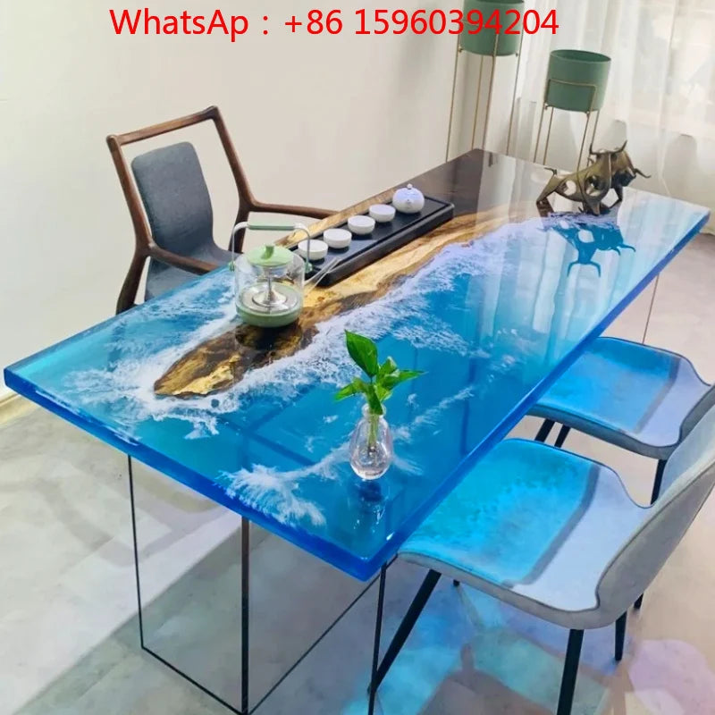 Custom coffee table Shoreline table Epoxy glue River table Solid wood desktop large board logs