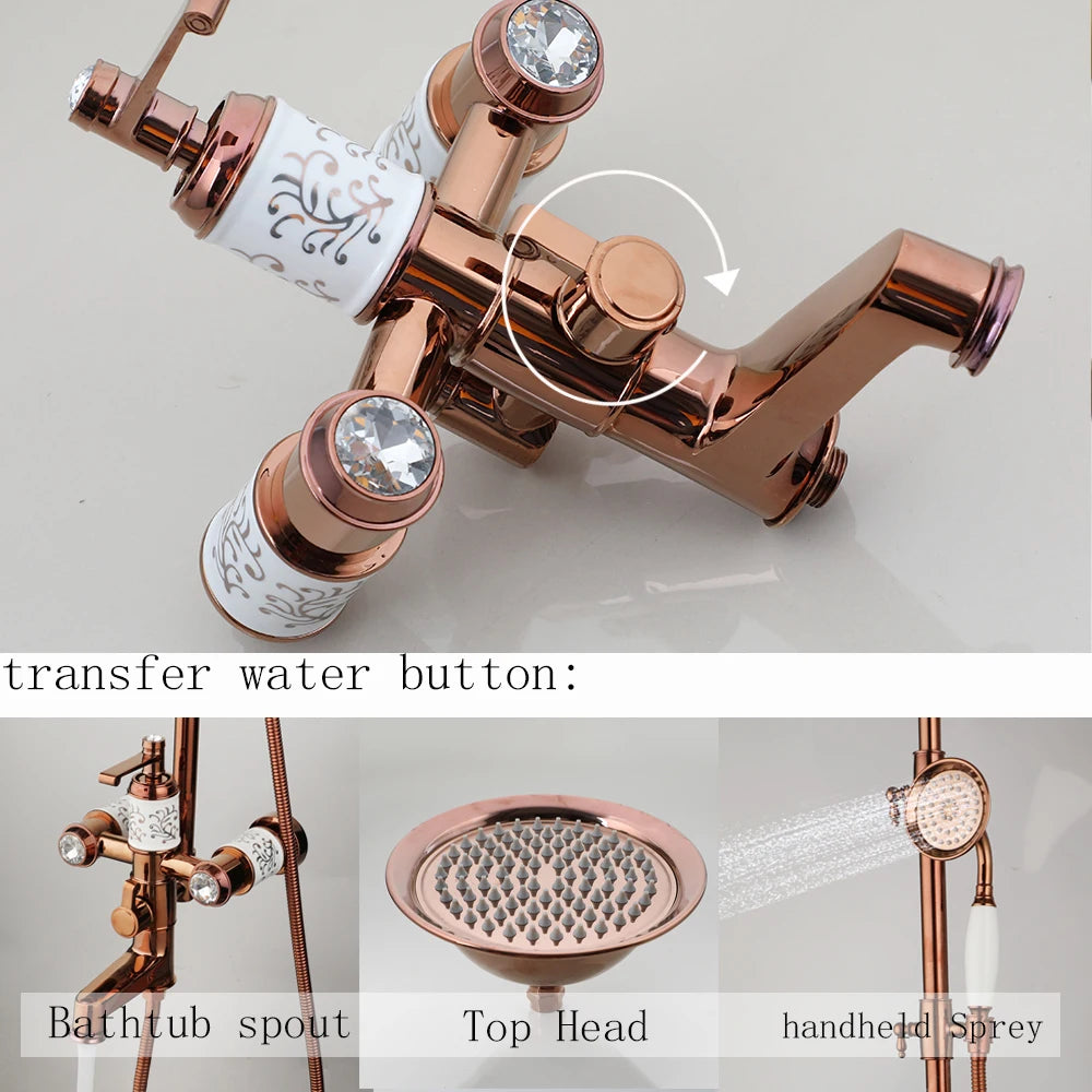 KEMAIDI Solid Brass Bathroom Shower Set Golen Plated Rainfall Shower Systerm Bath Shower Faucet Mixer 3 in 1 Wall Mounted Shower