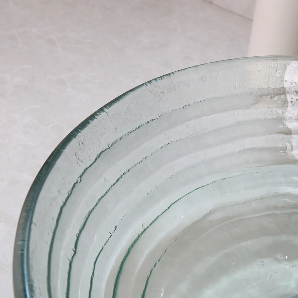 YANKSMART Transparent Tempered Glass Round Bathroom Basin Sink Faucet Set Washbasin Vessel Vanity with Mixer Waterfall Faucets