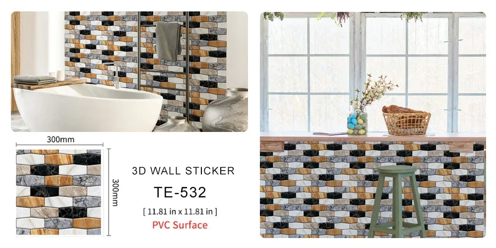 10/20PCS Imitation Brick Tile cobblestone Wall Stickers Water and Oil Proof for Kitchen Restaurant Tea room Relaxation area etc.