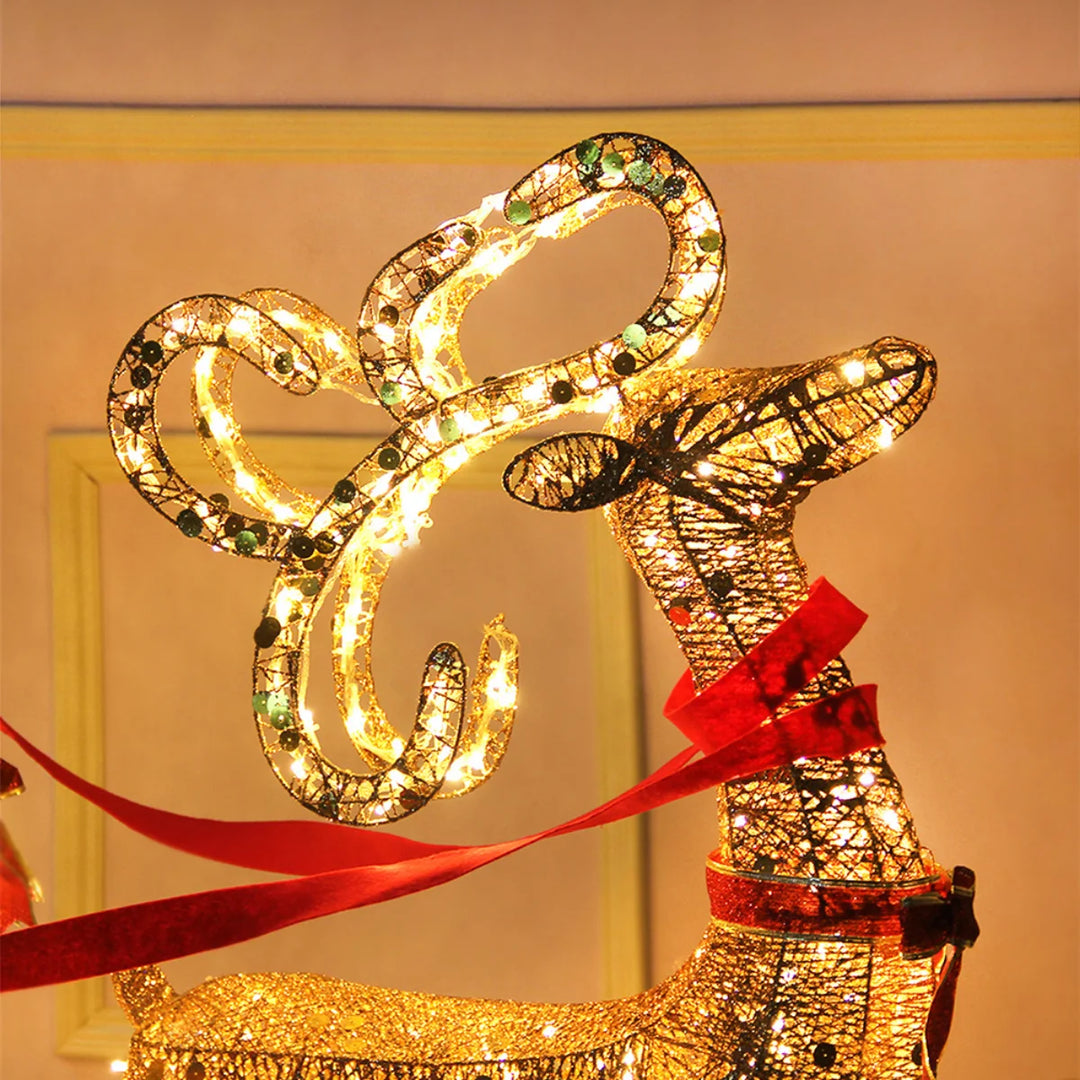 Christmas Gold Reindeer Sleigh  Led Light iron sleigh cart Home Garden Yard Ornament Outdoor