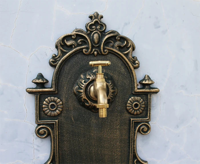 Antique Gold Cast Iron Wall Mounted Hand Sink Farm House Home Garden Decor Heavy Metal Wash Stand