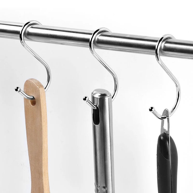 3/10pcs Stainless Steel S-Shape Hook Multi-function Kitchen Bedroom Railing S Hanger Clasp Holder Hooks Hanging Clothes Rack
