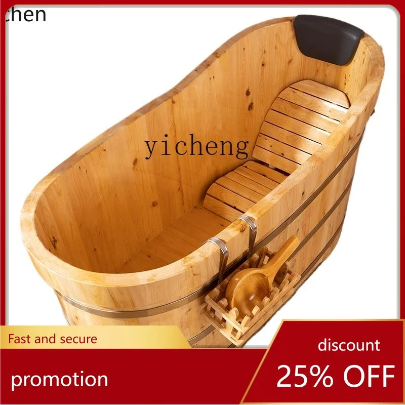ZML  Fumigation Bath Wooden Bucket Bath Bucket Armrest Adult Full Body Bath Tub Adult Sweat Steaming Bucket