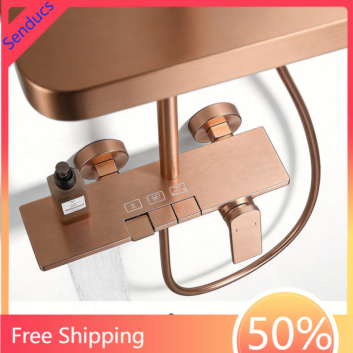 Brushed Rose Gold Piano Bathroom Shower Set Brass Hot Cold Bathroom Mixer Faucet Rain Shower Head Hot Cold Piano Shower System