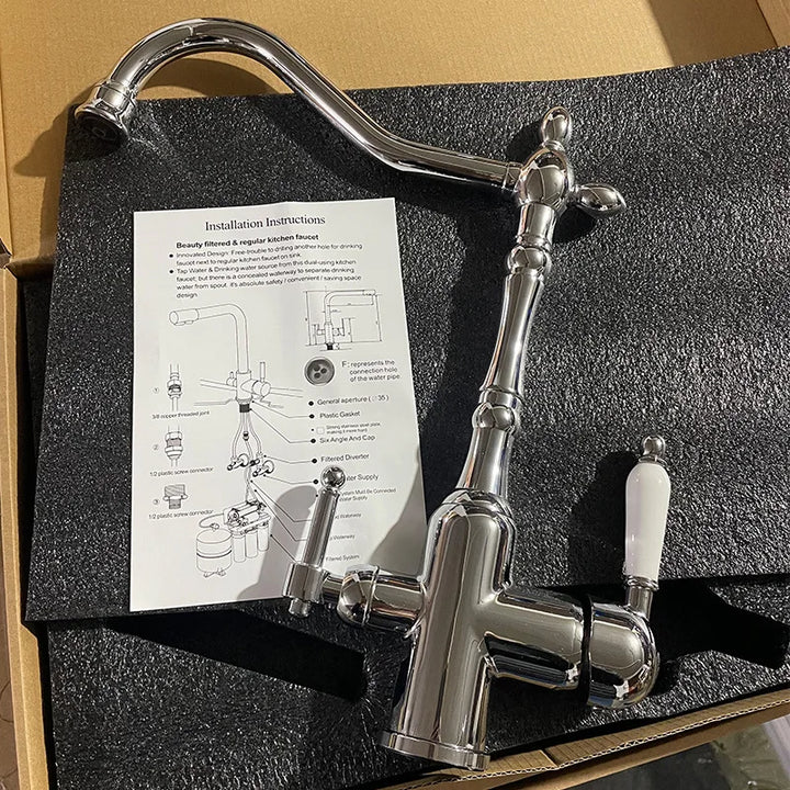 3 in 1 Kitchen Filter Faucet Pure Water 360 Rotation Kitchen sink Crane Dual Handle Dual Water Functions Mode Filter Mixer Taps