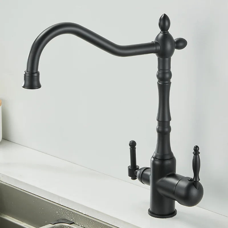3 in 1 Kitchen Filter Faucet Pure Water 360 Rotation Kitchen sink Crane Dual Handle Dual Water Functions Mode Filter Mixer Taps