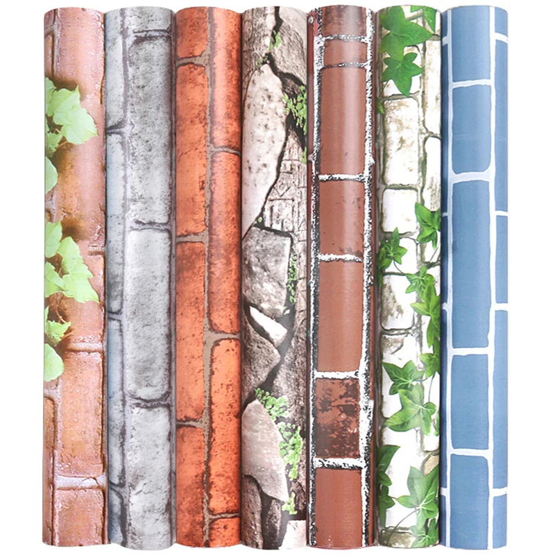 Self sticking PVC retro nostalgic imitation brick texture brown red brick self-adhesive wallpaper for home decoration vinyl film