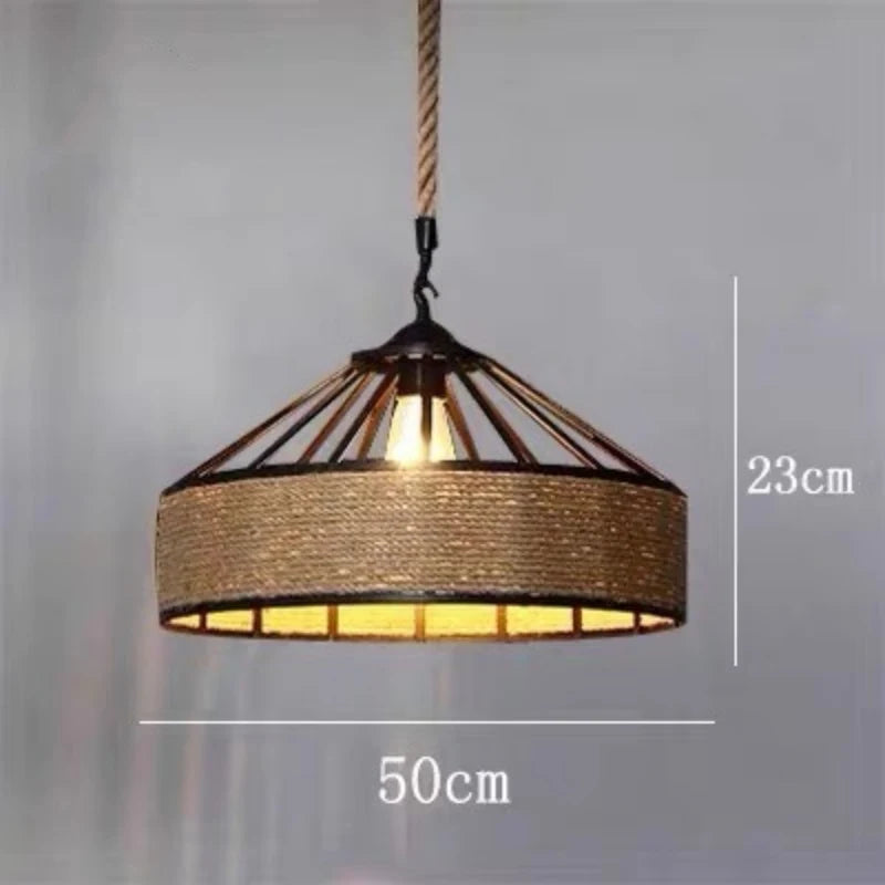E27 Hemp Rope Woven Pendant Light Classic Vintage Countryside Villa Droplight Tea Room Bedroom Dining Room Retro Hanging Lamp