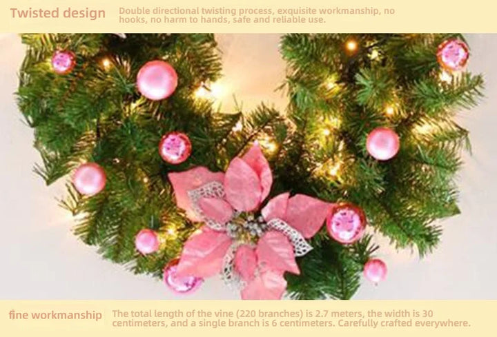 270cm Christmas LED Rattan Garland Decorative For Staircase Fireplace Christmas Decoration Xmas Tree Rattan Banner Home Pendant