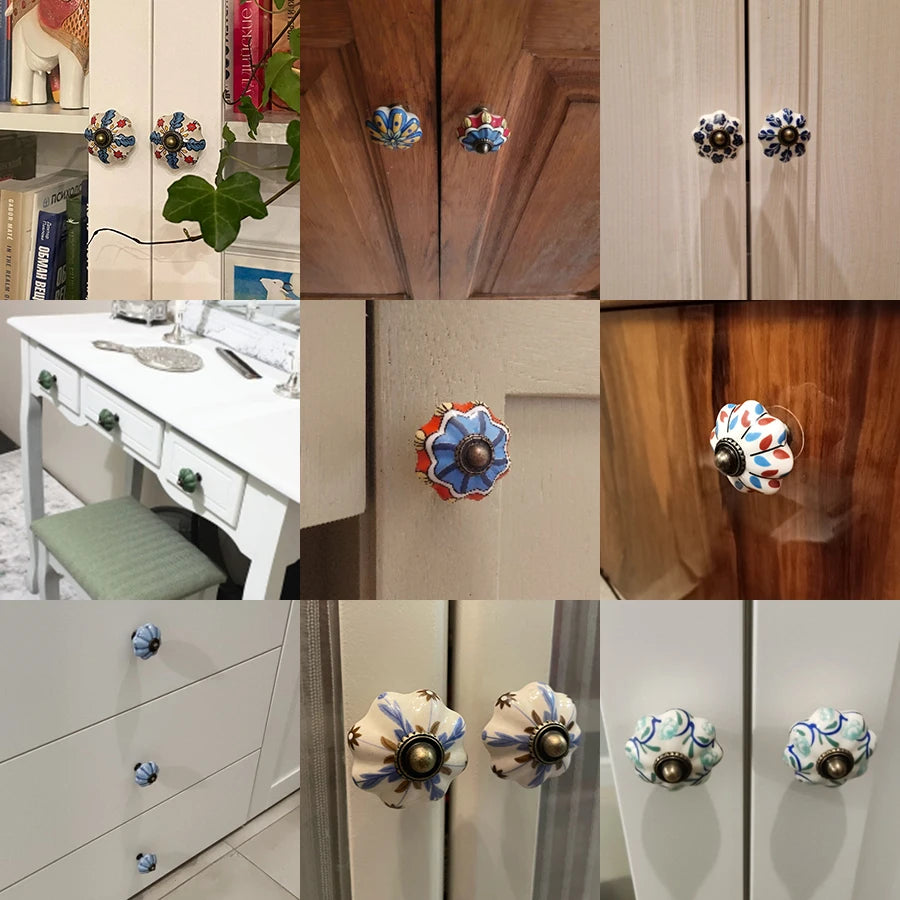 One Piece Vintage Ceramic Door Knobs for Cabinet Drawer, Closet Cupboard Wardrobe  furniture door  Pull Handle
