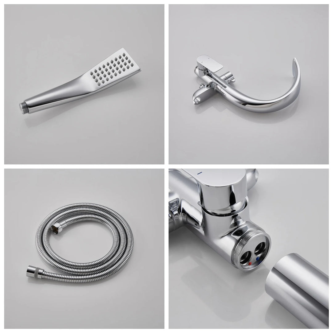 Floor Stand Waterfall Bathtub Faucet Solid Brass Bathroom Bathtub Water Mixer with Hand Shower in Brushed Rose Gold, Black, Gold