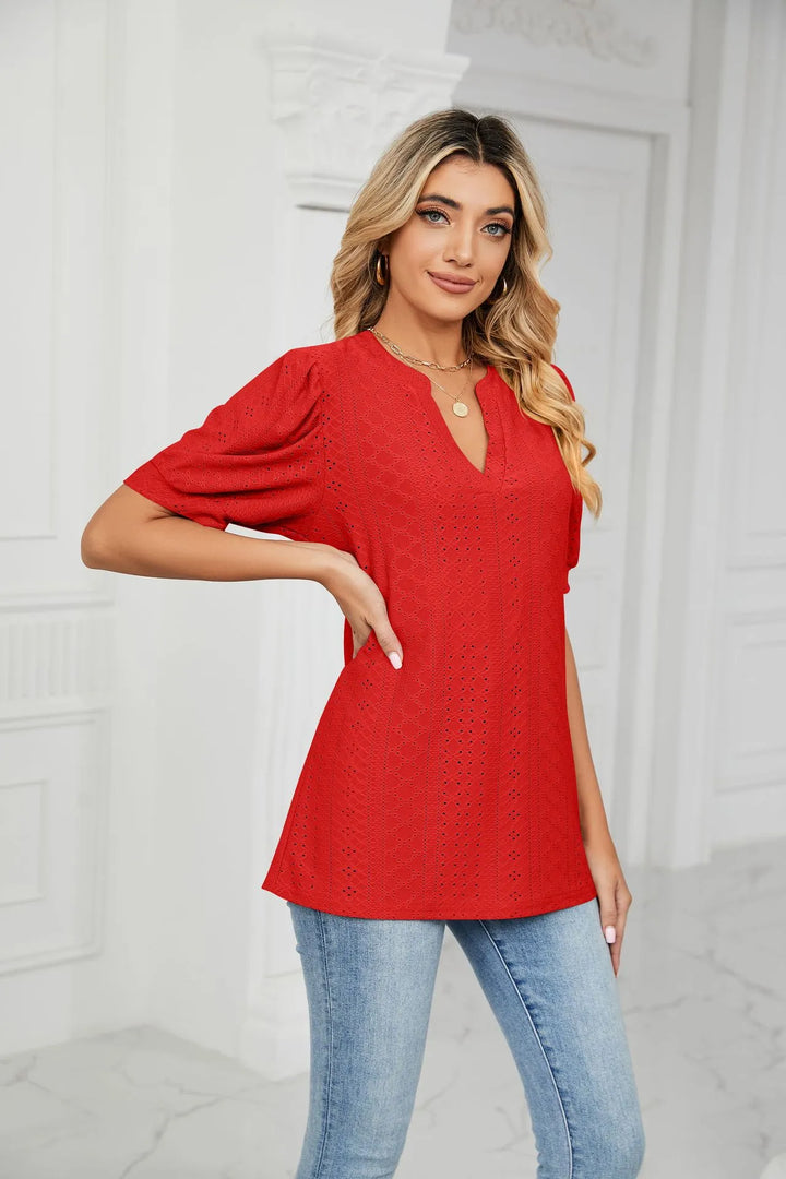 Womens Summer Tops V Neck Ruffle Sleeve Blouses Short Sleeve Casual Tops T-Shirts For Women
