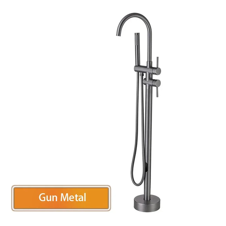 Rose Gold/Brushed Grey Floor Mount Bathtub Faucet Bathroom Bath Water Mixer Tap Faucets Double Handles with Hand Shower Brass