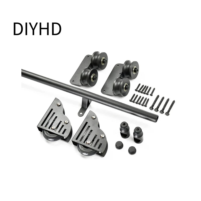 12FT(366cm) Sliding Library  Hardware Kit No Ladder，Black Rustic Round Tube Rolling Ladder Track,Floor Roller with Brake,Indoor