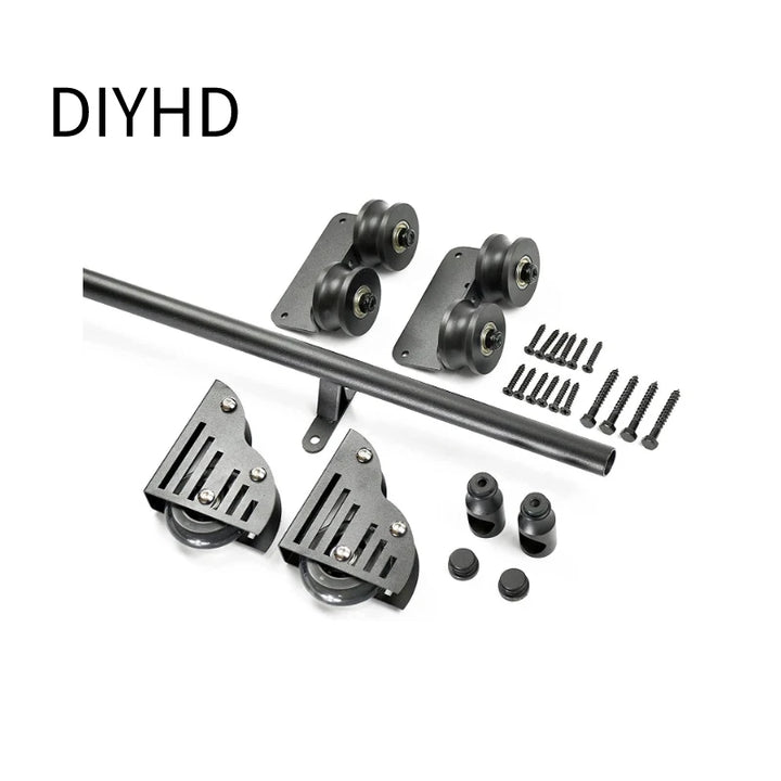 12FT(366cm) Sliding Library  Hardware Kit No Ladder，Black Rustic Round Tube Rolling Ladder Track,Floor Roller with Brake,Indoor