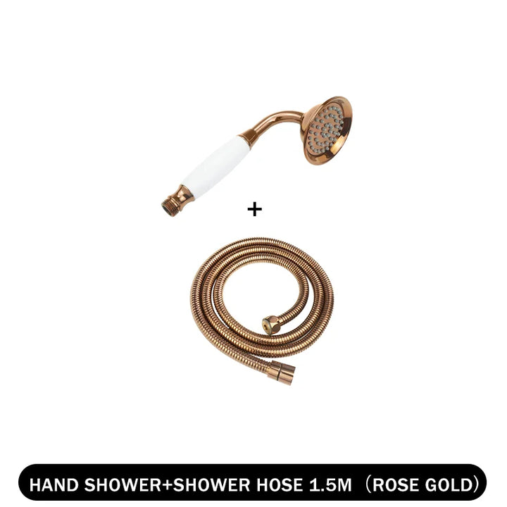 Brass Golden Rainfall Shower Head Rose Gold Handheld Shower Bathroom