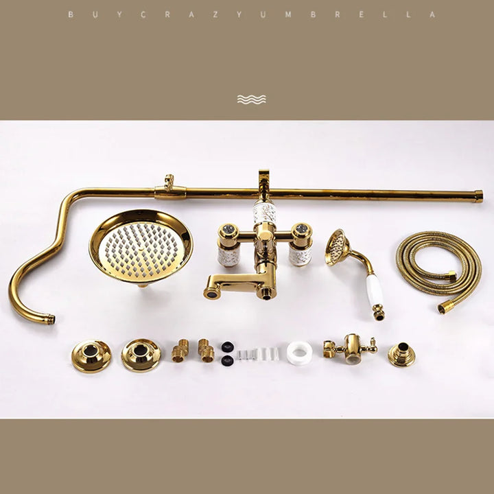KEMAIDI Solid Brass Bathroom Shower Set Golen Plated Rainfall Shower Systerm Bath Shower Faucet Mixer 3 in 1 Wall Mounted Shower