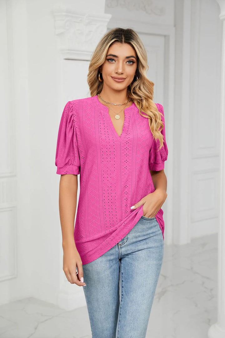 Womens Summer Tops V Neck Ruffle Sleeve Blouses Short Sleeve Casual Tops T-Shirts For Women
