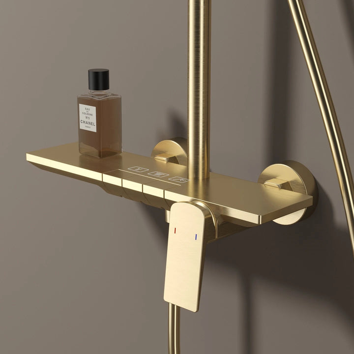 Brushed Rose Gold Piano Bathroom Shower Set Brass Hot Cold Bathroom Mixer Faucet Rain Shower Head Hot Cold Piano Shower System