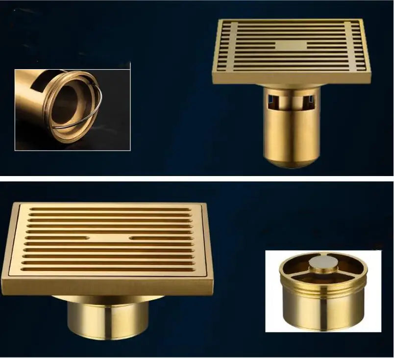 10*10cm Golden Floor Drain  Brass Prevention Odor Thickening Drain Shower Bathroom Drainage Balcony Washing Machine Floor Drain