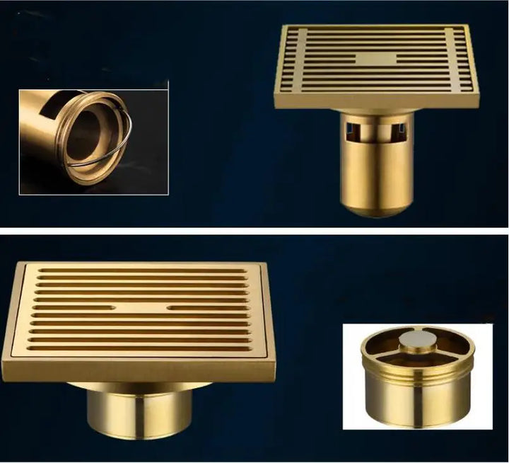 10*10cm Golden Floor Drain  Brass Prevention Odor Thickening Drain Shower Bathroom Drainage Balcony Washing Machine Floor Drain