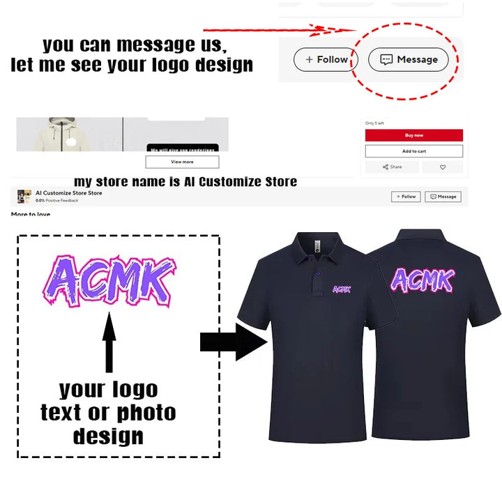 custom logo Summer New Men Polo Shirt  Short-sleeved Casual Solid Tops Custom Printing Your Own Design Photo or Logo Women Polos