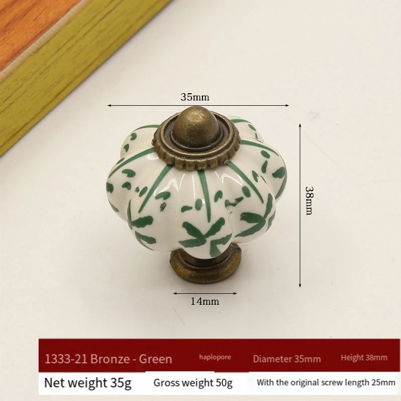 Pure Hand-painted Garden Ceramic Pumpkin Pull Hand-painted Classic Handle Drawer Cupboard Closet Door Single Hole