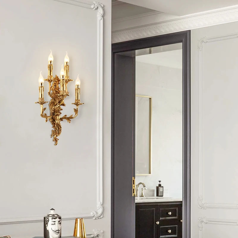 Baroque Unique Wall Lamps Indoor Wall Light for Hallway Art Deco Sconce Brass Gold Living Room Bedside Candle E14
