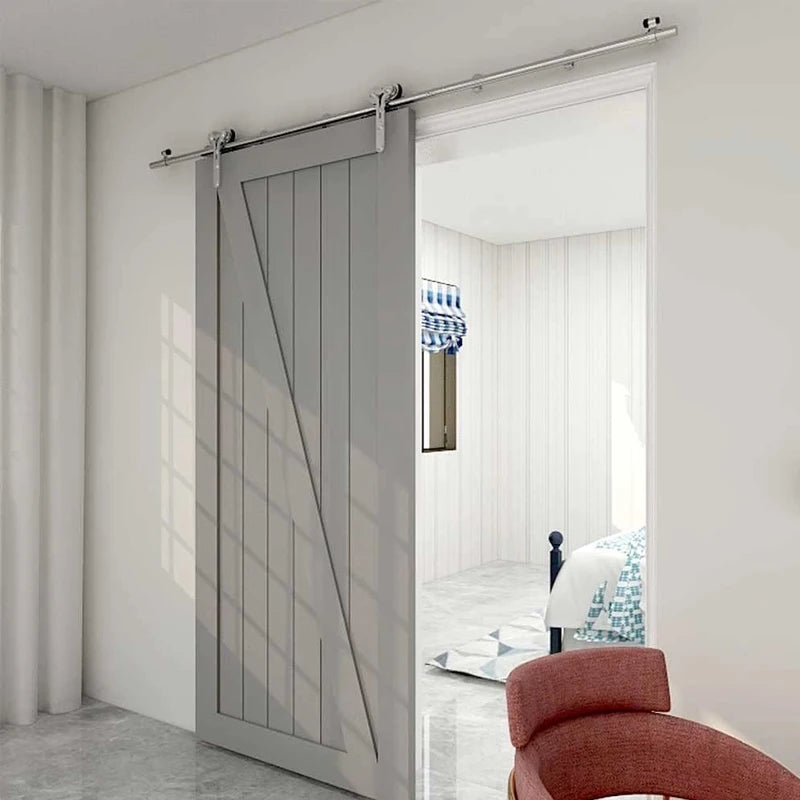 Sliding Door System Stainless Steel Sliding Barn Door Hardware Kit Rail System Industrial Track 4 Shape Rollers