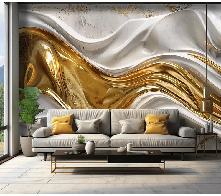 Custom Creative Abstract Black Gold Silky Lines Wallpaper Living Room Bedroom Study Creative Art Mural Background Wall 3D Decor