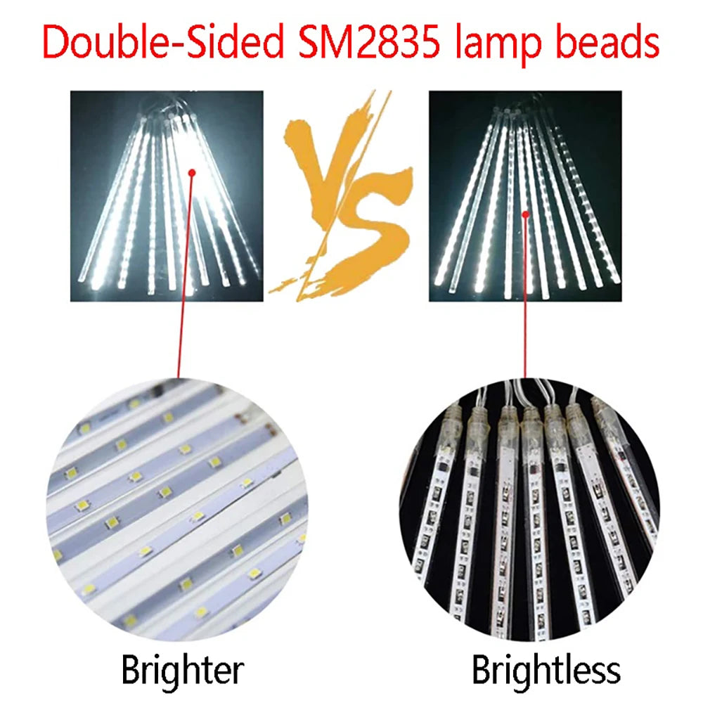 30/50cm Solar Meteor Shower LED Holiday Fairy String Light 8 Tubes Outdoor Waterproof Garden Street Garland