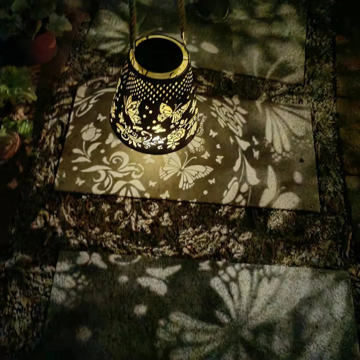 Iron Hollow Solar Lawn Outdoor Butterfly Projectio Garden Lamp  for ,Courtyard Balcony