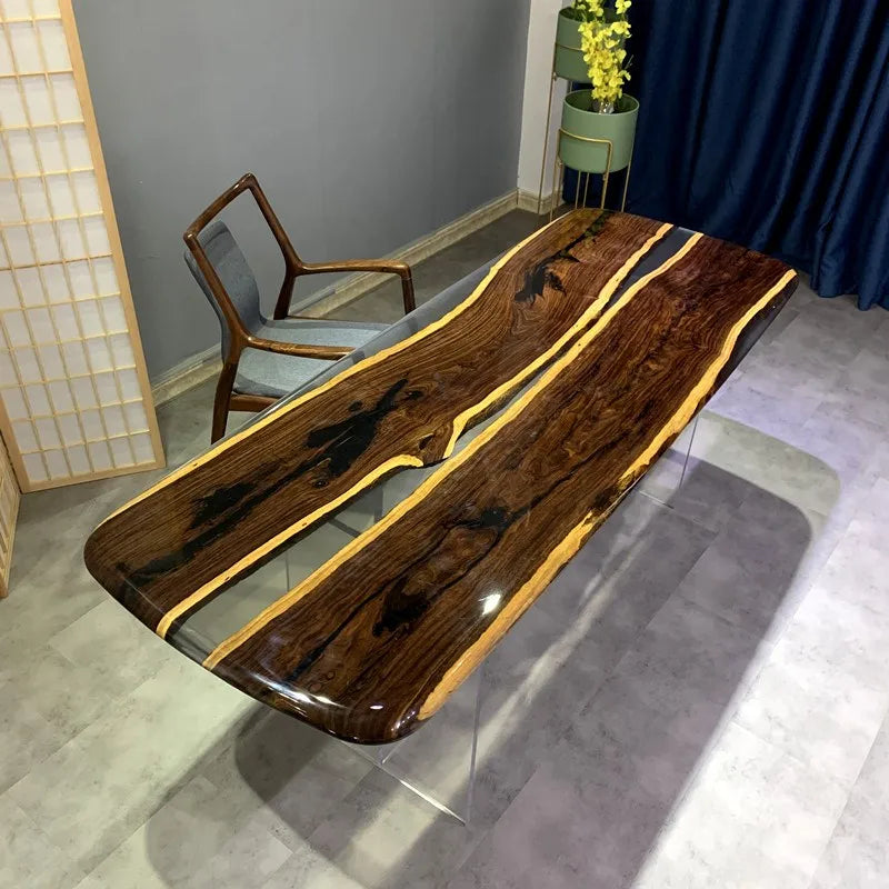 Custom coffee table Shoreline table Epoxy glue River table Solid wood desktop large board logs