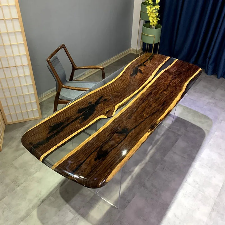 Custom coffee table Shoreline table Epoxy glue River table Solid wood desktop large board logs