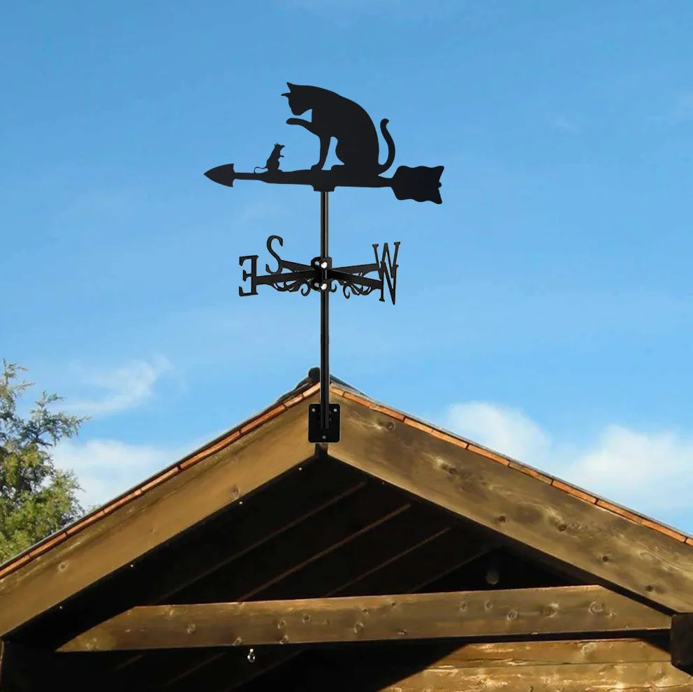 Weathervane, Metal Outdoor Garden Ironwork, Roof Courtyard Garden Decoration, Creative Furniture Chicken, Witch, Housewares New