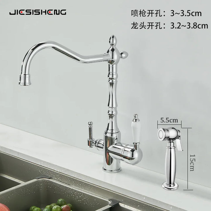 Brass light luxury three-in-one pure water faucet household sink washbasin hot and cold water faucet anti-splash