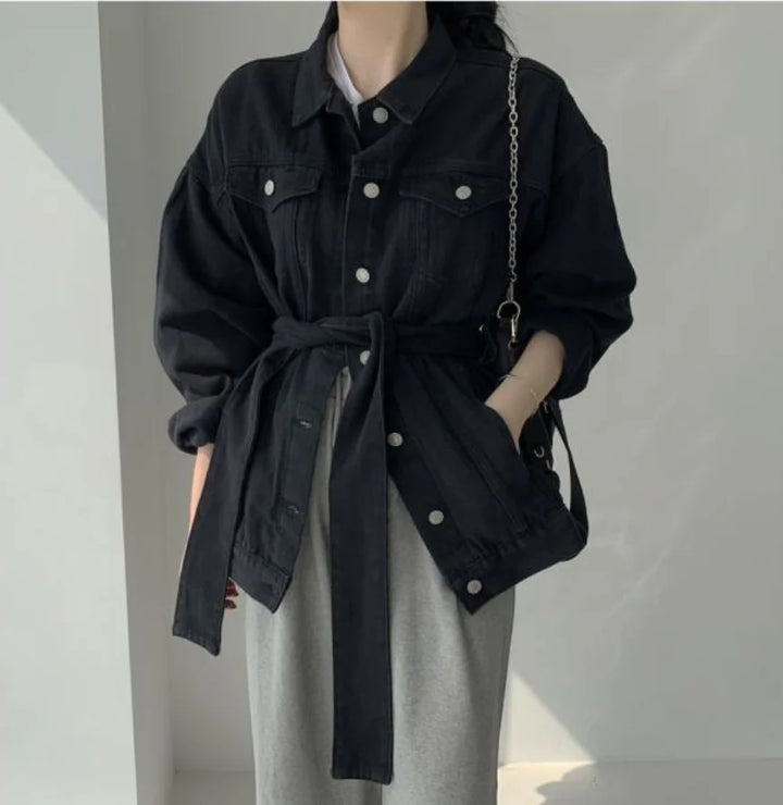 2 colors Women's casual Jean Coats 2023 autumn Women loose Denim Jacket Long Sleeve Loose Female Girls Outwear Oversize (78228)