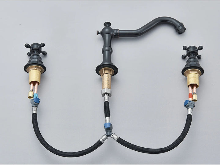 Antique Brass Bathroom Mixer Taps Widespread Basin Faucet Dual Handles Hot and Cold Tap Deck Mounted Brass Basin Sink Faucet
