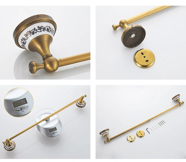 ELLEN Antique Bronze Bathroom Hardware Set Adjust Towel Rack Towel Holder Toilet Paper Holder Robe Hook EL2001A