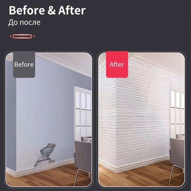 10Pcs Self-Adhesive 3D Wall Sticker DIY Brick Stickers Home Kids Room Kitchen Ceiling Decor No Odor No Pollution Wallpaper 70X77