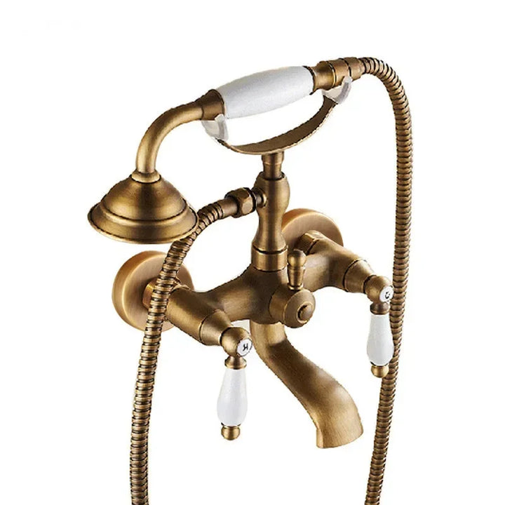 Antique Bathtub Shower Faucet Set Wall Mounted Black Bath Shower Faucet Bathroom Cold and Hot Bath and Shower Mixer Taps Brass
